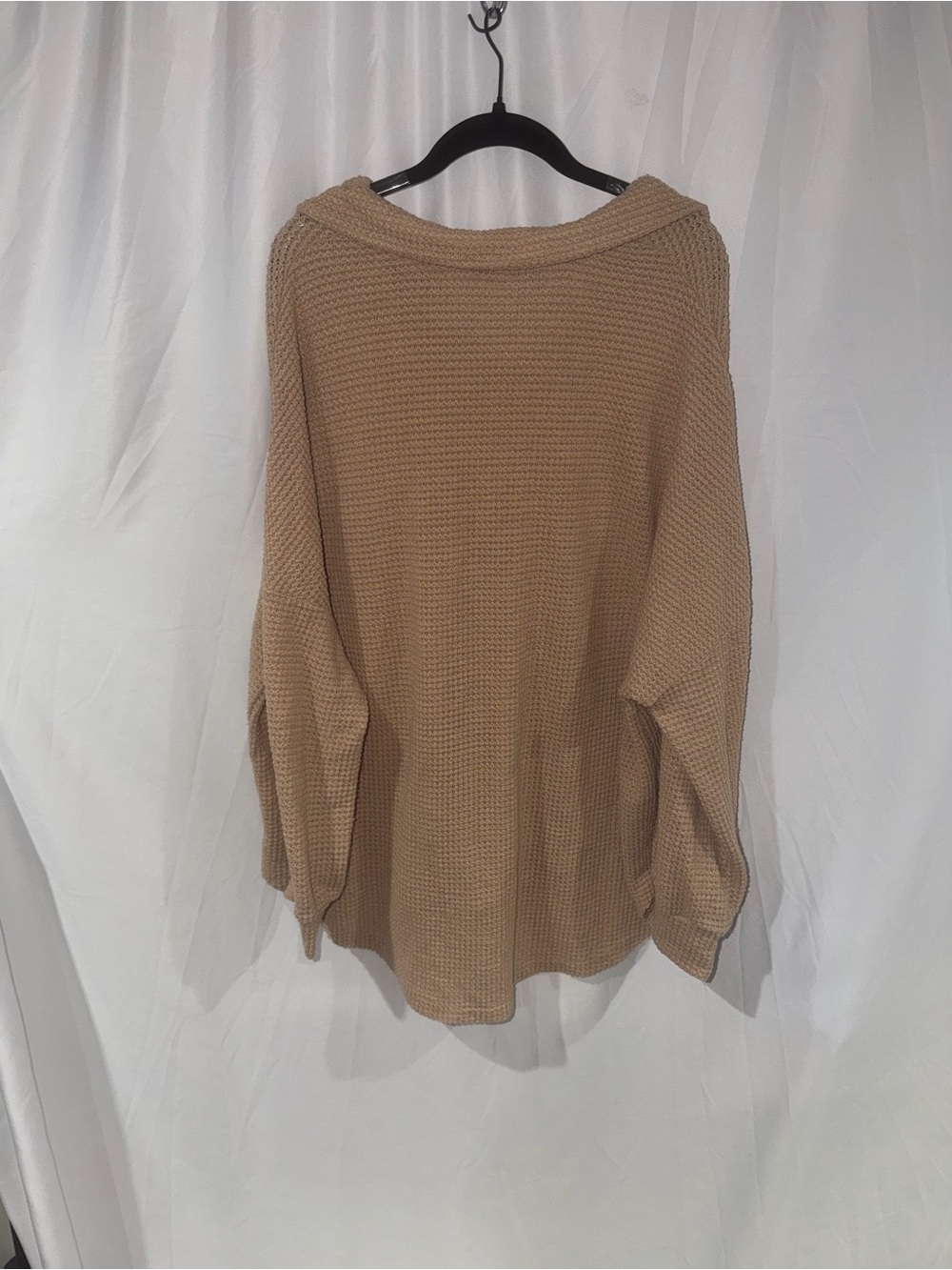 Dokotoo Shirt Cozy Beige Waffle Knit Button Up Long Sleeve Top V-Neck 2XL - Picture 5 of 5